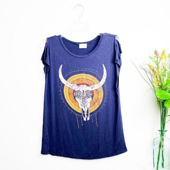 🌻 PROJECT SOCIAL T Bull Graphic Tank Top Navy Blue Small - Picture 1 of 6